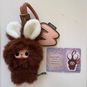 Super Mini Bunny Keychain Bag Charm with Pink Accent - Letter W - Baby Three